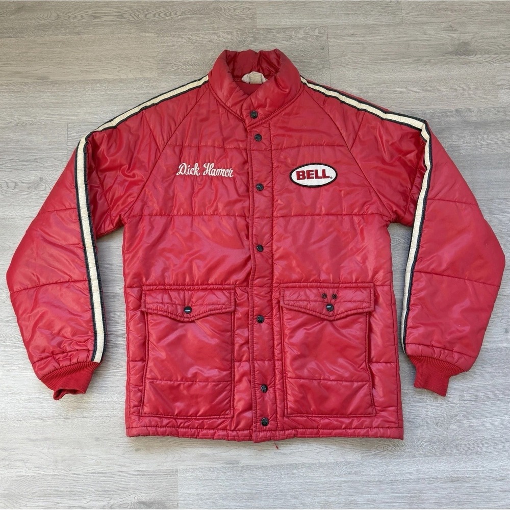 Vintage Bell Racing Team USA Quilted Jacket Men's Medium Red Dick Hamer